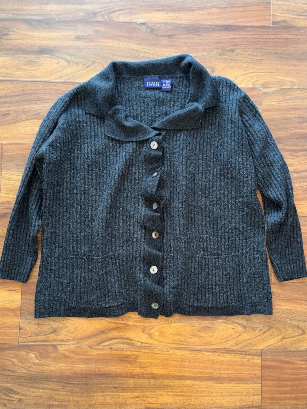 Hillard & Hanson Charcoal Ribbed Button-Front Cardigan